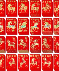 Winlyn 240 Pcs 24 Designs Chinese New Year Red Envelopes Bulk Lucky Money Envelopes Hong Bao Lai See Red Packets Lucky Cash Envelopes for Asian Vietnamese Chinese Lunar New Year 2026 Year of the Horse