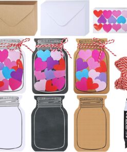 Winlyn 60 Sets DIY Paper Heart in Jar Cards and Envelopes Stickers 3 Styles of Blank Die-cut Jar Cardstock Note Cards with Assorted Love Hearts Stickers for Mother's Day Valentine's Day Greeting